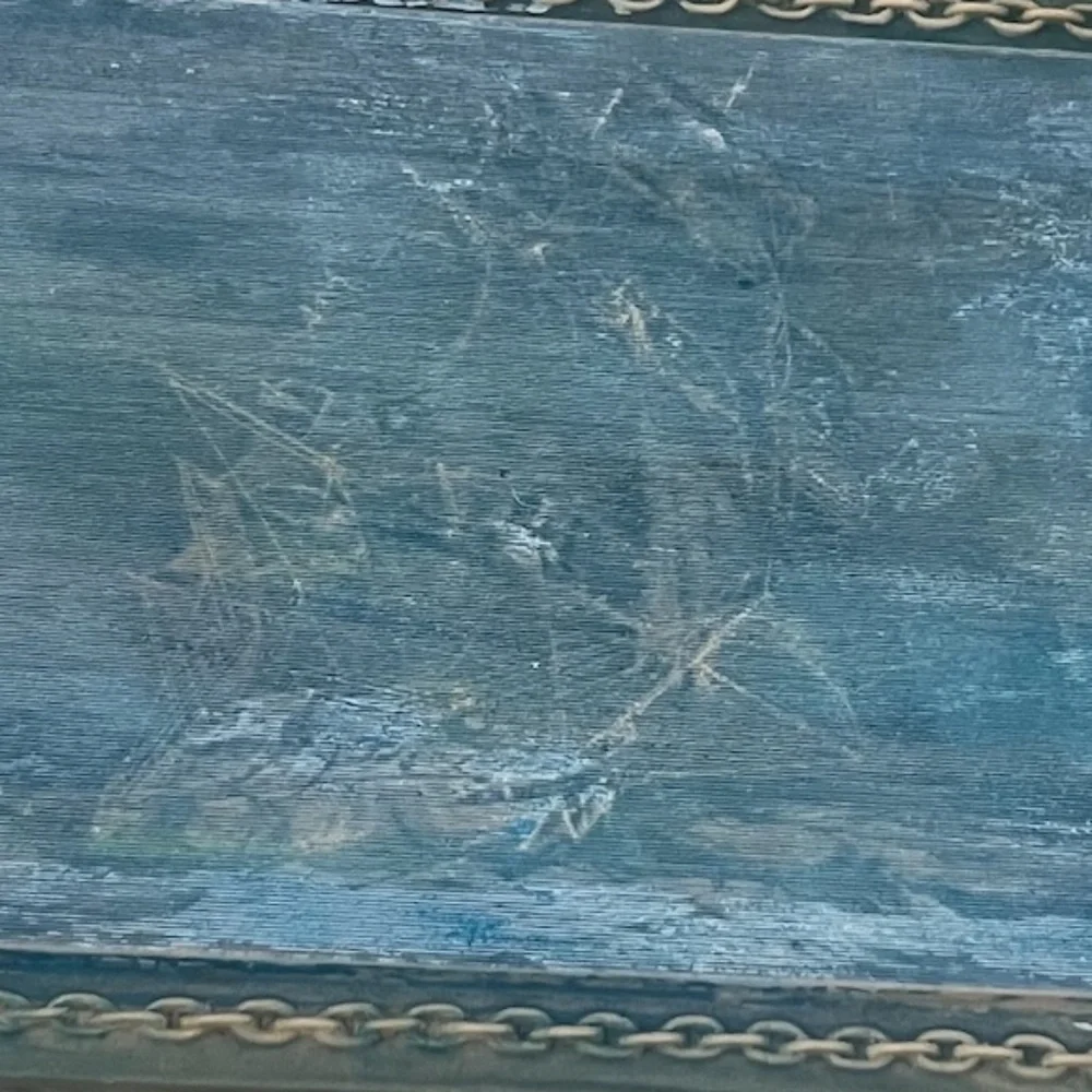 INCOLAY‎ CARVED NAUTICAL SCENES STONE BLUE &  WHITE LIDDED BOX RECTANGULAR